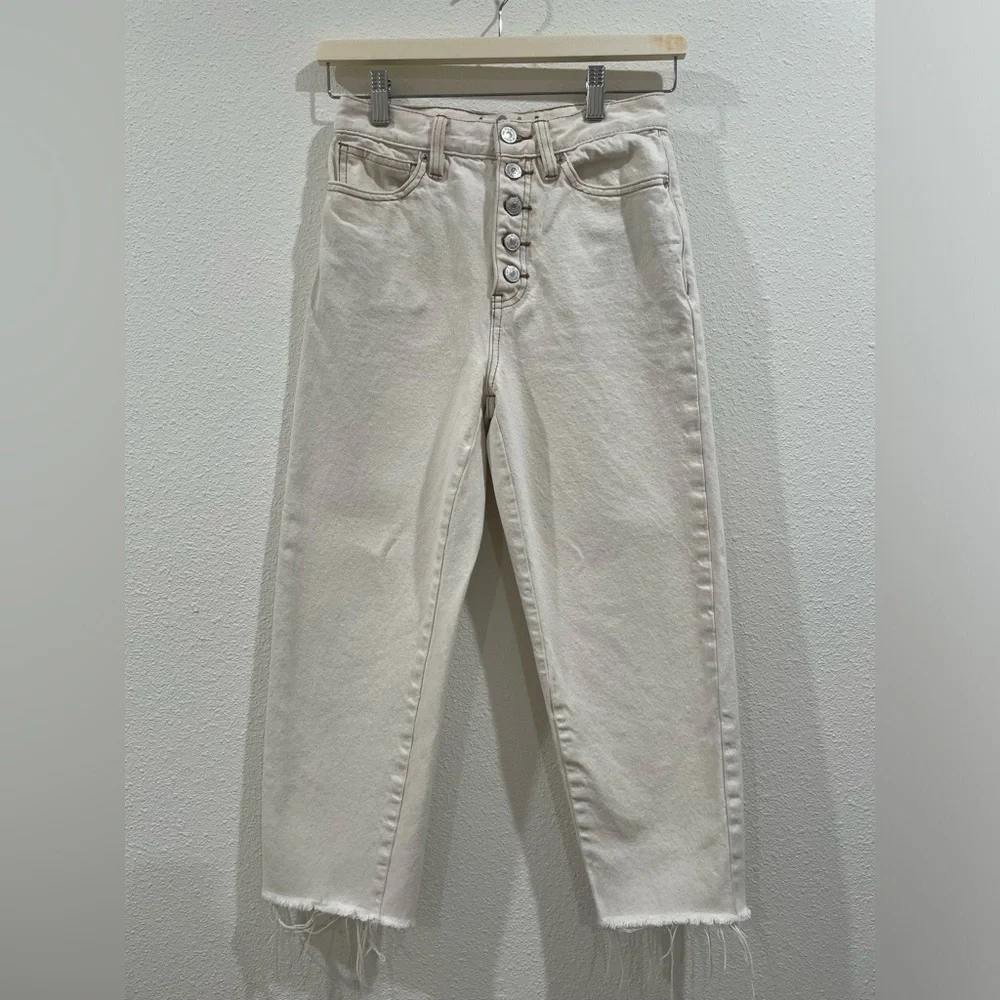 Free People Barrel Leg Button-Down Beige Pants Size 24
